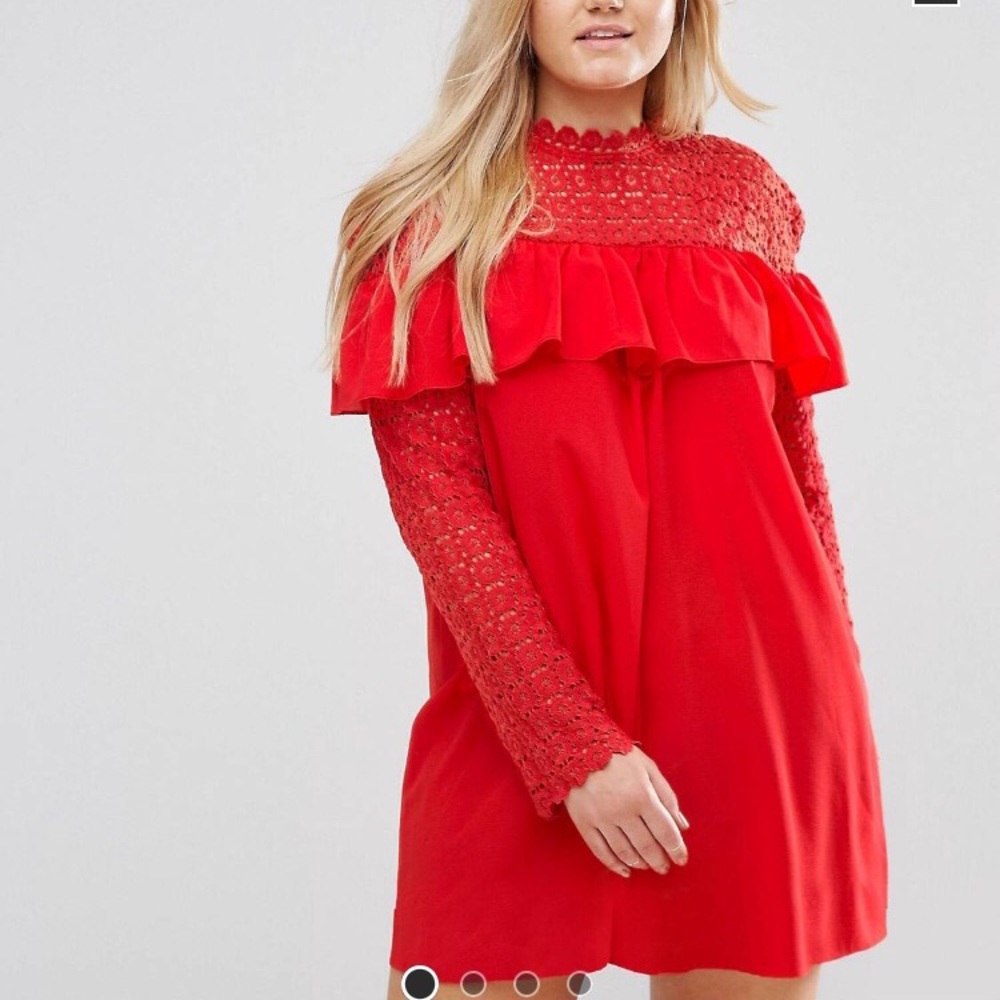 Asos curve red lace detail dress